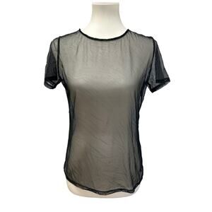Victoria's Secret Womens XS Short Sleeve Sheer Black Netting Top Blouse